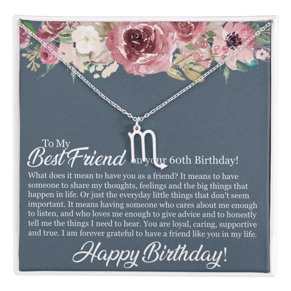60th Birthday Best Friend, Happy 60th Birthday, 60th Birthday For Women, Grateful To Have A Friend Like You - Zodiac Name Necklace With Birthday Message Card by Best Gifts 305