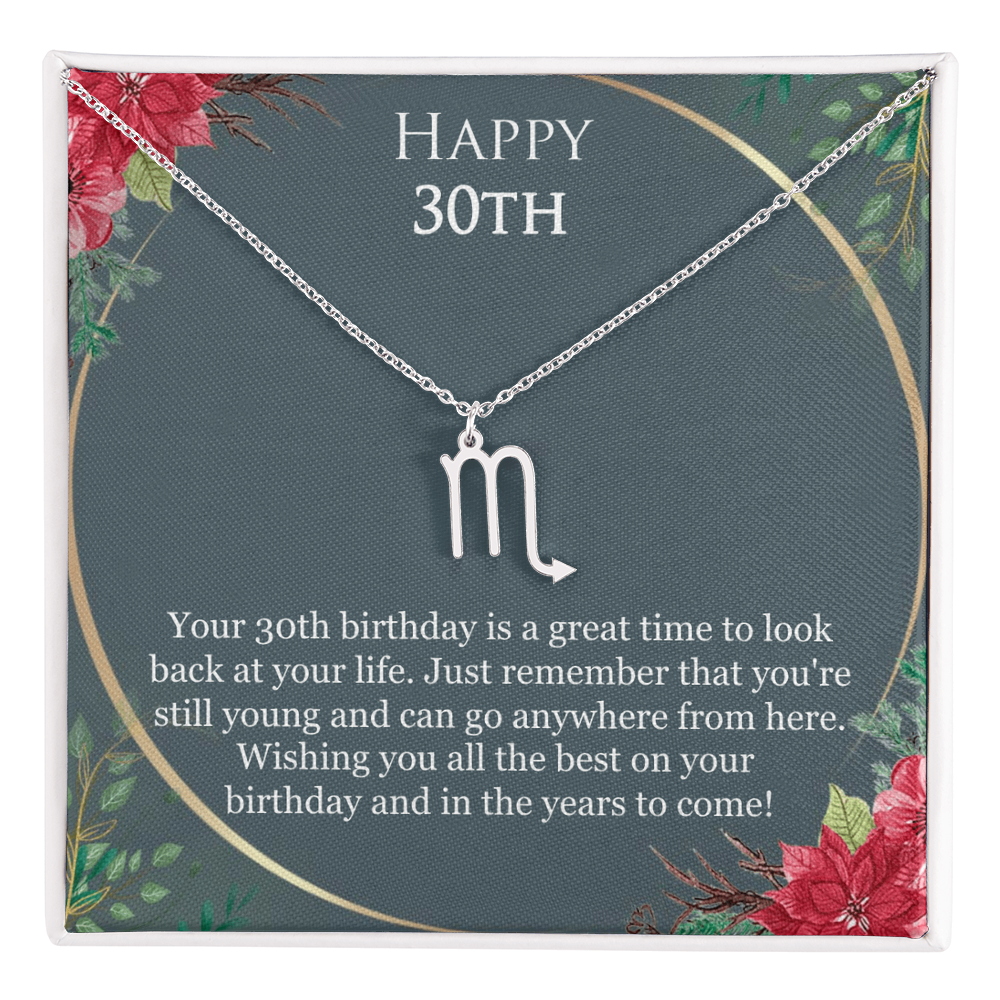 30th Birthday For Her, 30th Birthday Gift Ideas, Happy 30th, Wishing You All The Best - Zodiac Name Necklace With Birthday Greeting Card by Best Gifts 305