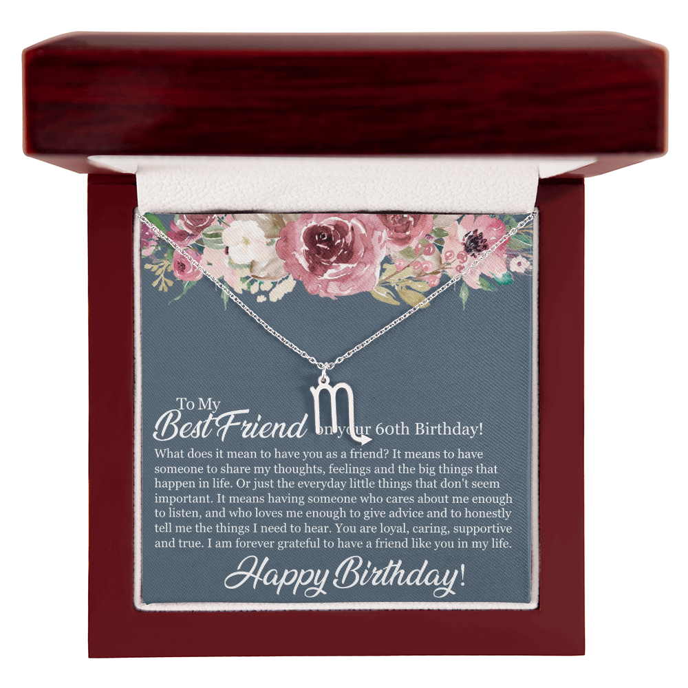 60th Birthday Best Friend, Happy 60th Birthday, 60th Birthday For Women, Grateful To Have A Friend Like You - Zodiac Name Necklace With Birthday Message Card by Best Gifts 305