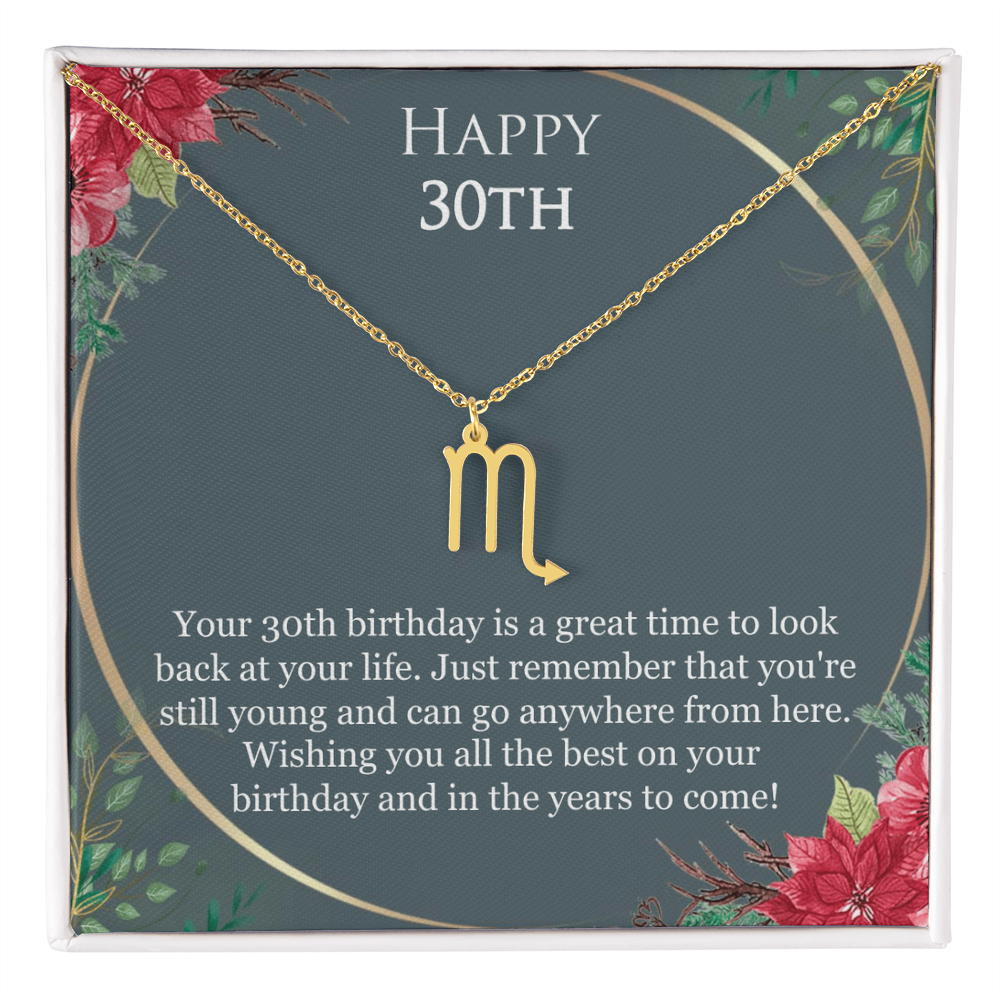 30th Birthday For Her, 30th Birthday Gift Ideas, Happy 30th, Wishing You All The Best - Zodiac Name Necklace With Birthday Greeting Card by Best Gifts 305