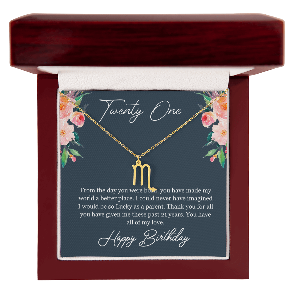 Twenty One Birthday, 21st Birthday, Birthday Gift For Her, You Have All Of My Love - Zodiac Name Necklace With Birthday Greeting Card by Best Gifts 305