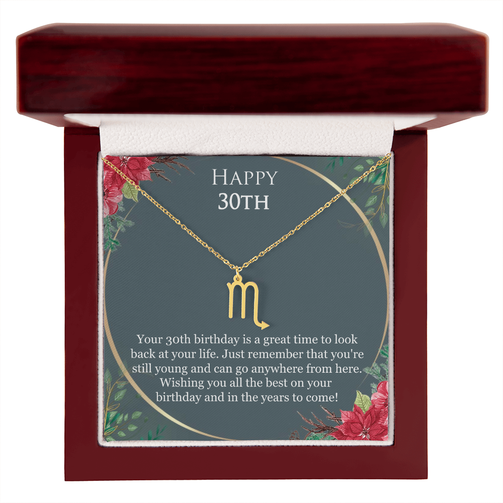 30th Birthday For Her, 30th Birthday Gift Ideas, Happy 30th, Wishing You All The Best - Zodiac Name Necklace With Birthday Greeting Card by Best Gifts 305