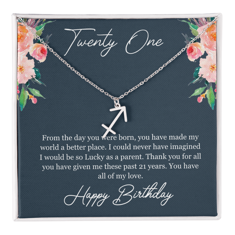 Twenty One Birthday, 21st Birthday, Birthday Gift For Her, You Have All Of My Love - Zodiac Name Necklace With Birthday Greeting Card by Best Gifts 305