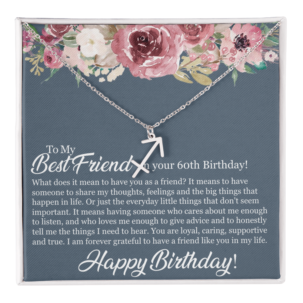 60th Birthday Best Friend, Happy 60th Birthday, 60th Birthday For Women, Grateful To Have A Friend Like You - Zodiac Name Necklace With Birthday Message Card by Best Gifts 305