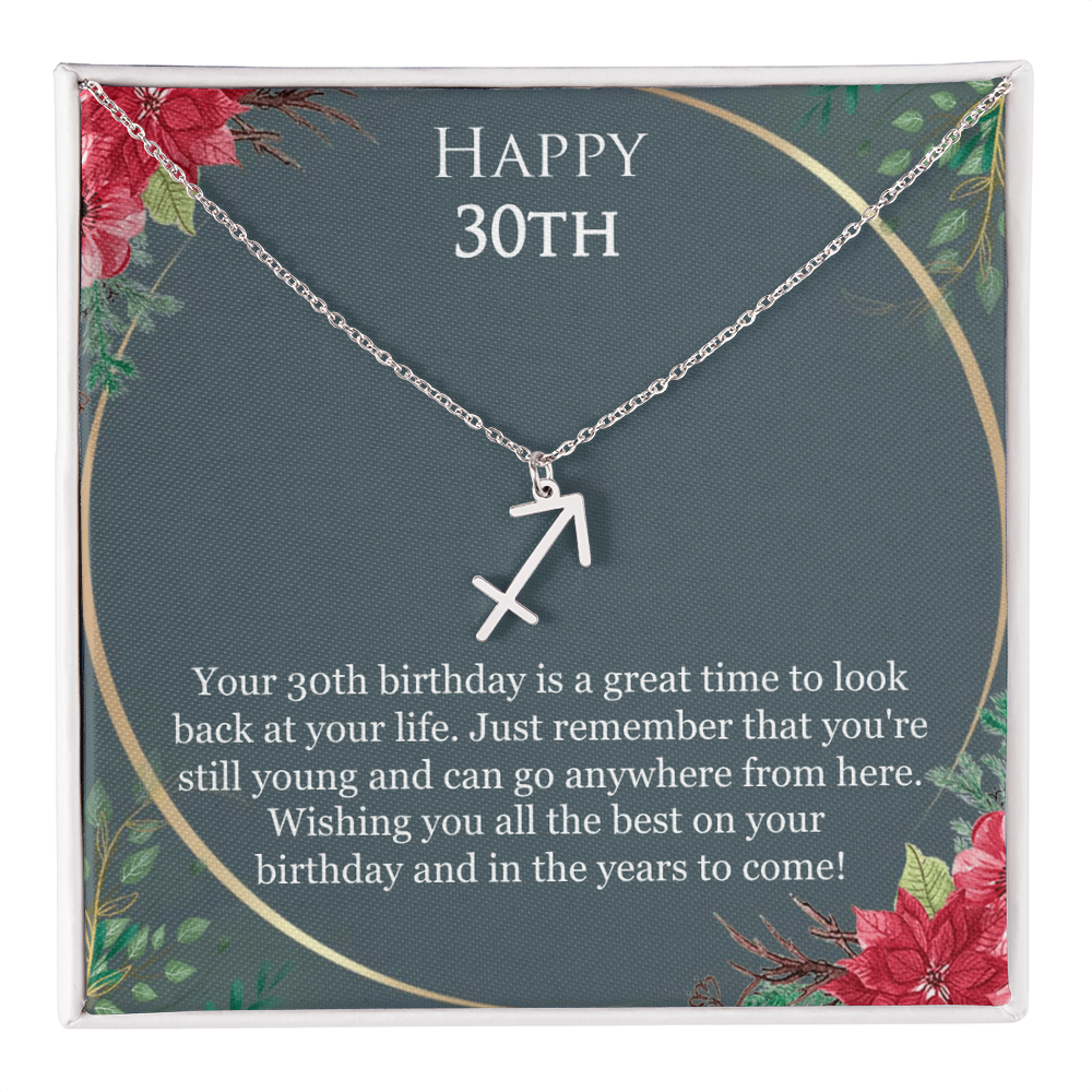 30th Birthday For Her, 30th Birthday Gift Ideas, Happy 30th, Wishing You All The Best - Zodiac Name Necklace With Birthday Greeting Card by Best Gifts 305
