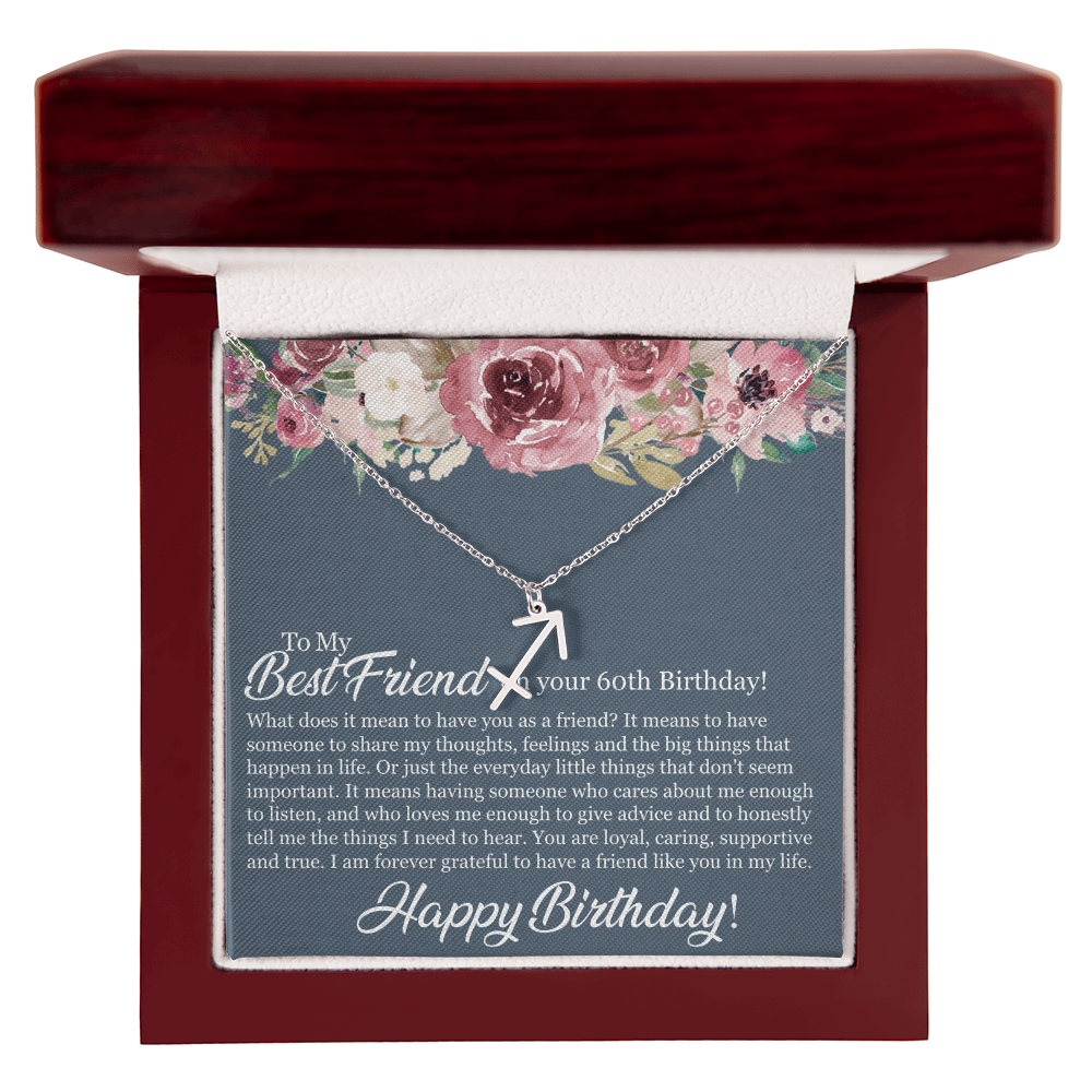 60th Birthday Best Friend, Happy 60th Birthday, 60th Birthday For Women, Grateful To Have A Friend Like You - Zodiac Name Necklace With Birthday Message Card by Best Gifts 305