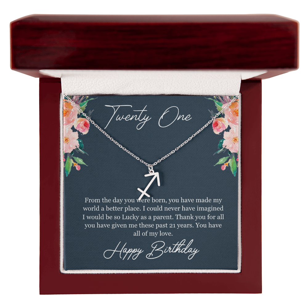 Twenty One Birthday, 21st Birthday, Birthday Gift For Her, You Have All Of My Love - Zodiac Name Necklace With Birthday Greeting Card by Best Gifts 305