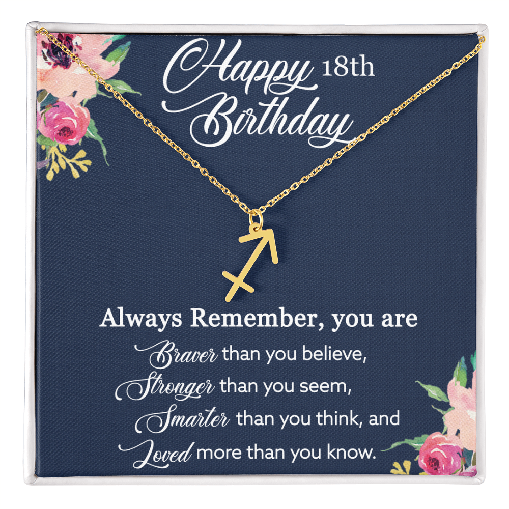 Happy 18th Birthday, Birthday Gift For Women, 18th Birthday Gift, You Are Braver And Loved - Zodiac Name Necklace With Birthday Greeting Card by Best Gifts 305