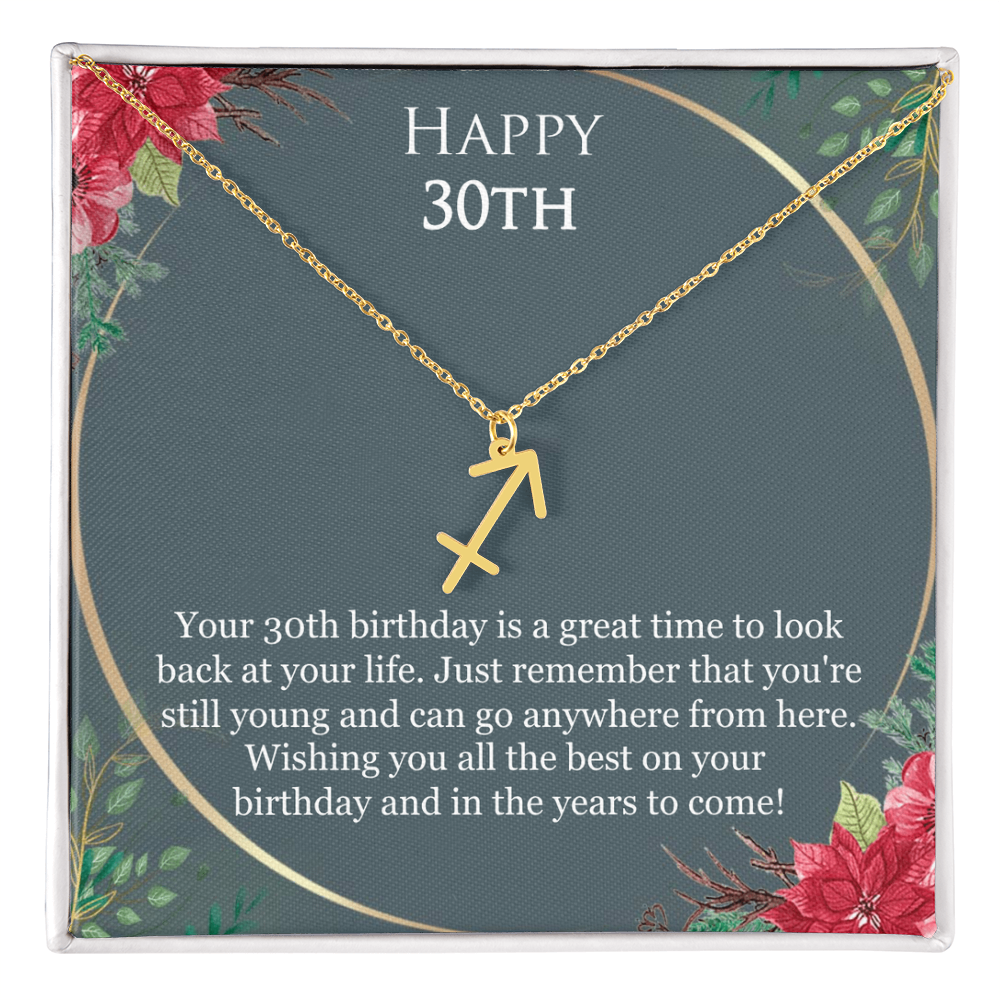 30th Birthday For Her, 30th Birthday Gift Ideas, Happy 30th, Wishing You All The Best - Zodiac Name Necklace With Birthday Greeting Card by Best Gifts 305