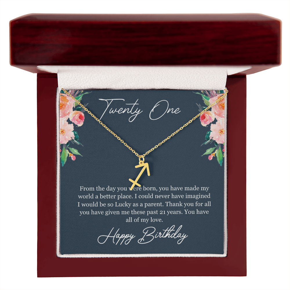 Twenty One Birthday, 21st Birthday, Birthday Gift For Her, You Have All Of My Love - Zodiac Name Necklace With Birthday Greeting Card by Best Gifts 305