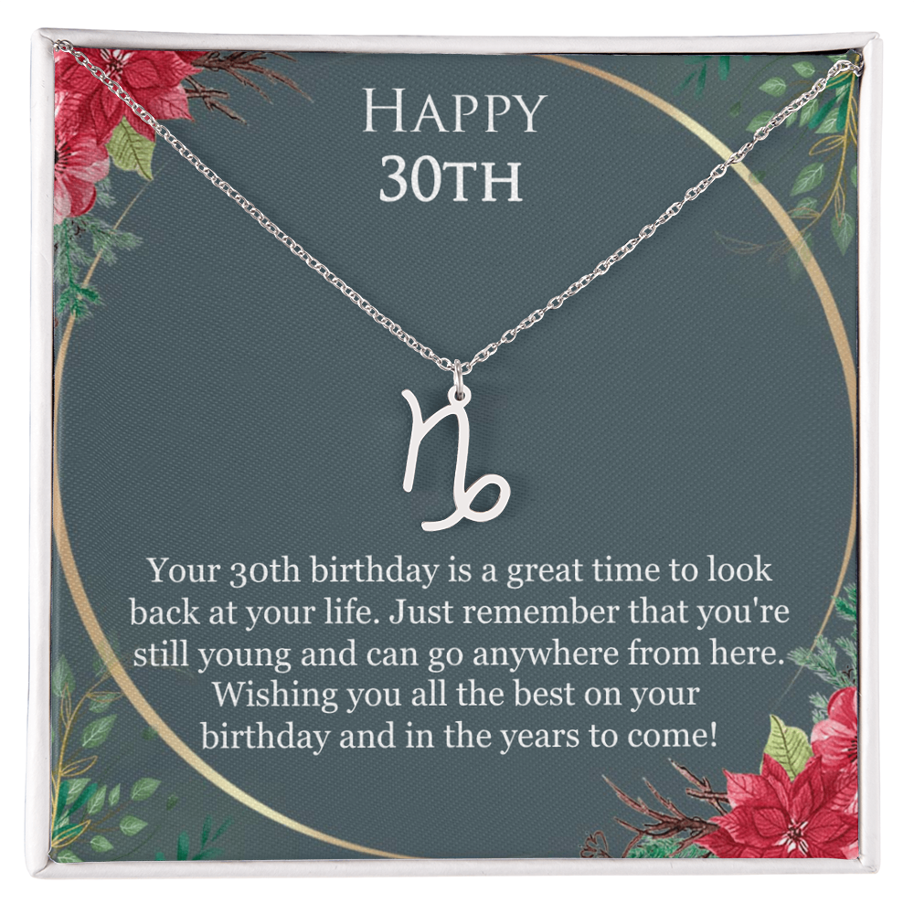 30th Birthday For Her, 30th Birthday Gift Ideas, Happy 30th, Wishing You All The Best - Zodiac Name Necklace With Birthday Greeting Card by Best Gifts 305