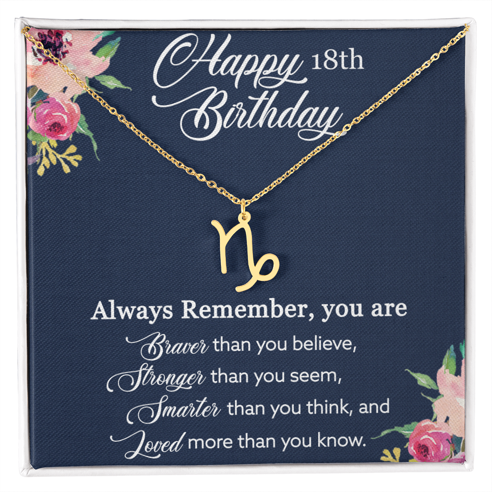 Happy 18th Birthday, Birthday Gift For Women, 18th Birthday Gift, You Are Braver And Loved - Zodiac Name Necklace With Birthday Greeting Card by Best Gifts 305