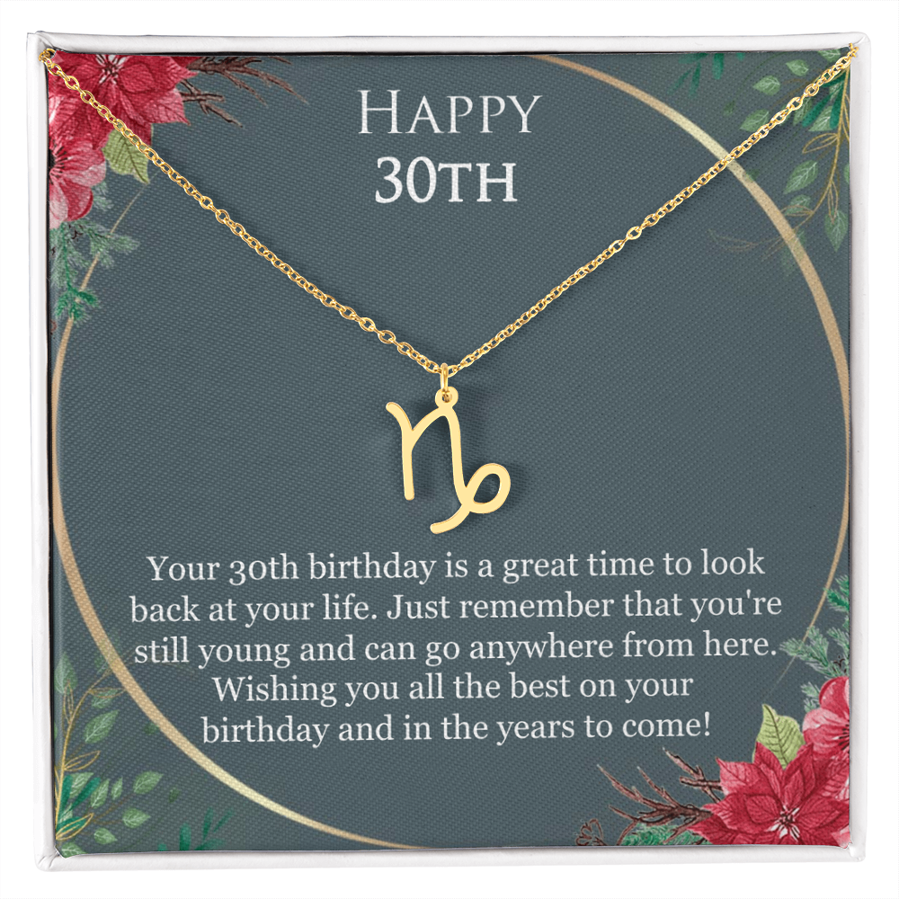 30th Birthday For Her, 30th Birthday Gift Ideas, Happy 30th, Wishing You All The Best - Zodiac Name Necklace With Birthday Greeting Card by Best Gifts 305