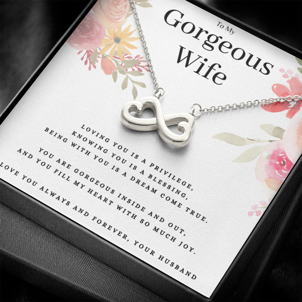 Anniversary Present For Gorgeous Wife, Endless Love Necklace Birthday Jewelry Message Card Gift From Husband, Lovely Valentines Day Necklace Present For Wife, Wife Mothers Day Gift by Best Gifts 305