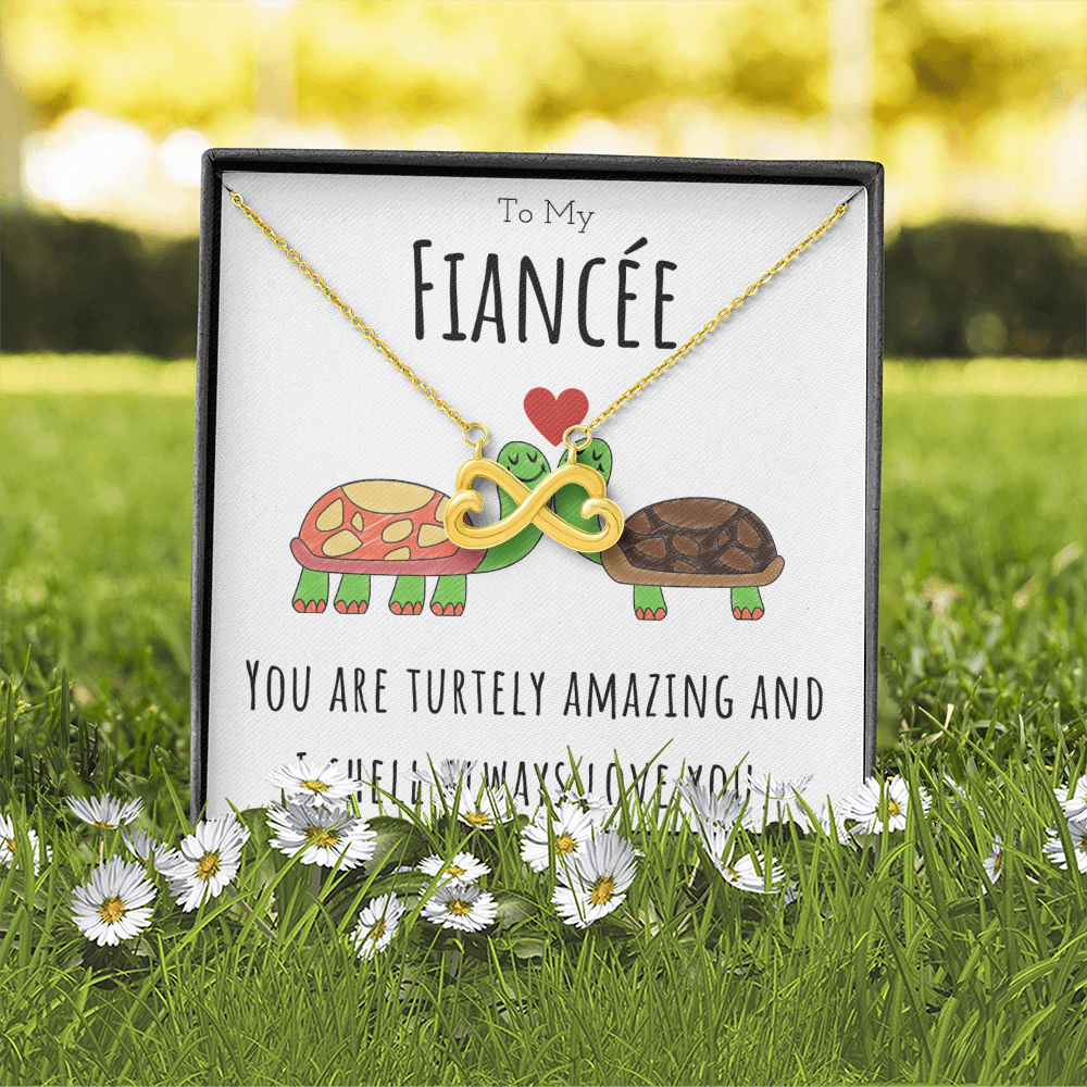 To My Fiancée Funny Turtle Message Card Jewelry Endless Love Necklace Gift From Fiancé, Cute Turtle Animal Pun Birthday Gift For Fiancée, Anniversary Present For Her by Best Gifts 305