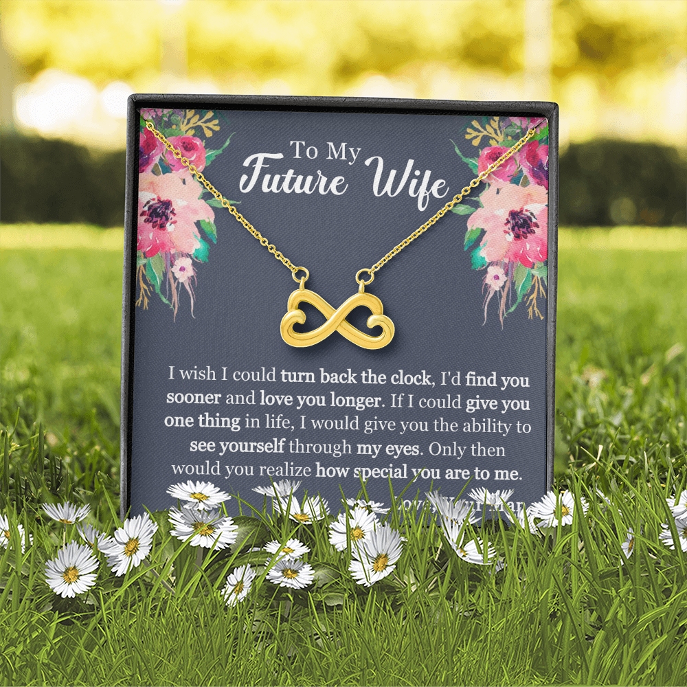 Endless Love Necklace – 14k White Gold or 18k Yellow Gold Finish with Heart Infinity Symbol – Romantic Gift for Future Wife