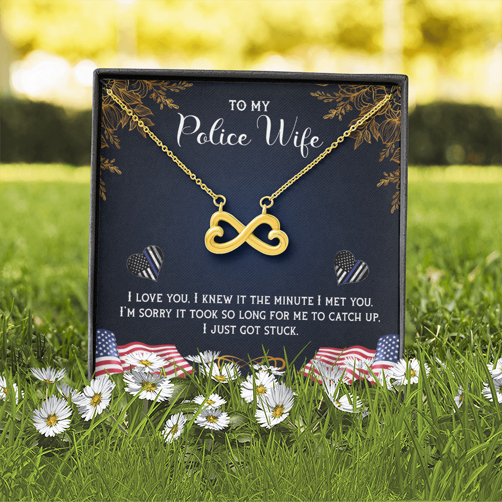Police Wife Infinity Necklace Gift – Endless Love Heart Jewelry for Her, Romantic Quote from Husband