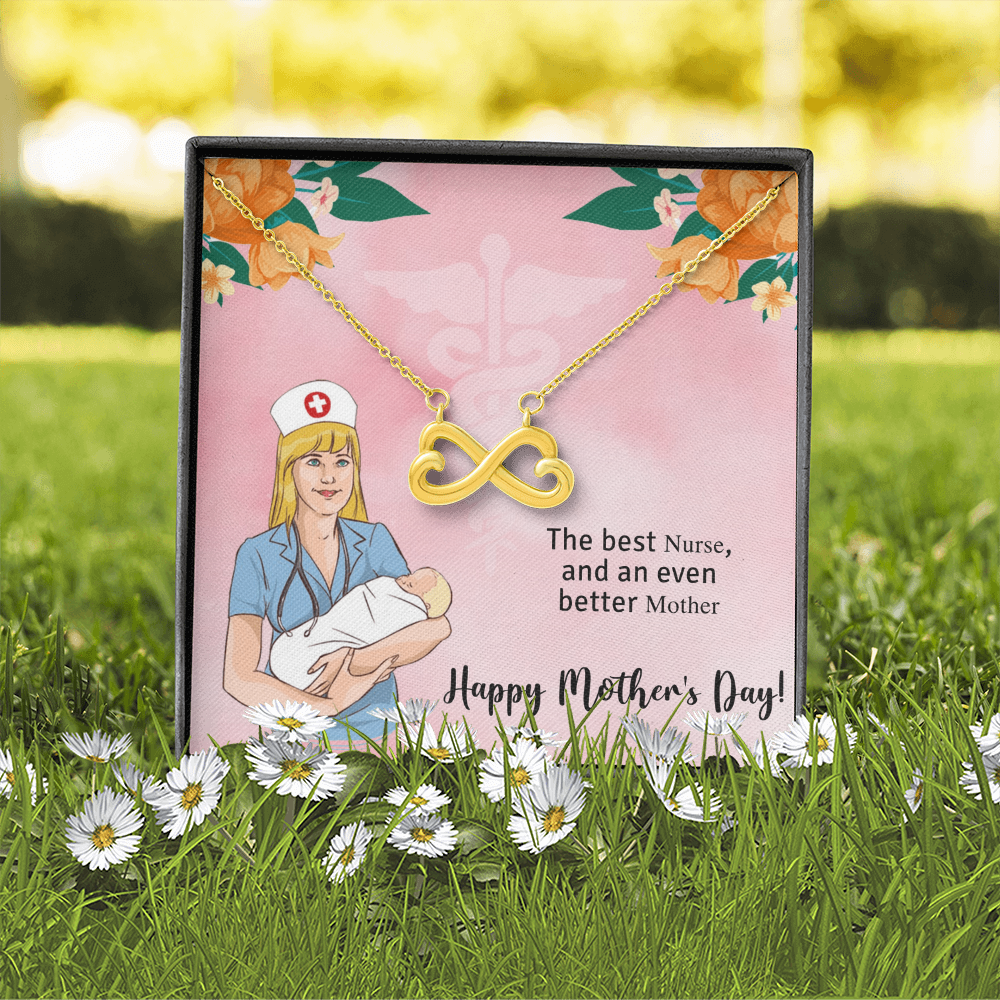 Endless Love Necklace for Nurse and Mom - 14k White Gold or 18k Yellow Gold, Heart-Shaped Infinity Pendant, Adjustable Chain - Perfect Mother's Day Gift for Nurses, Mothers, and Caregivers