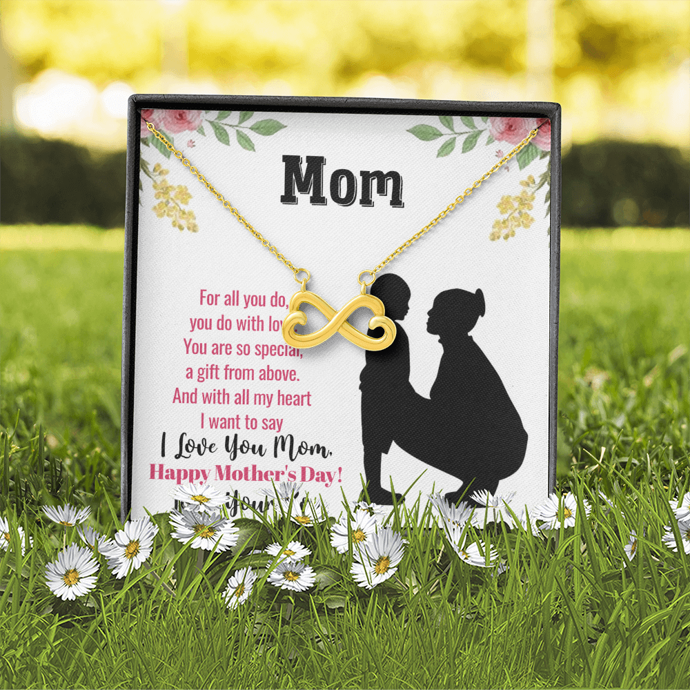 Endless Love Necklace for Mom, Heart Infinity Pendant, Gift for Mother's Day, Birthday, or Anniversary from Son