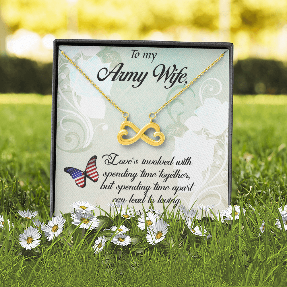 Endless Love Necklace for Army Wife - Heart Infinity Pendant, 14k White Gold or 18k Yellow Gold, Adjustable Cable Chain, Romantic Gift for Her