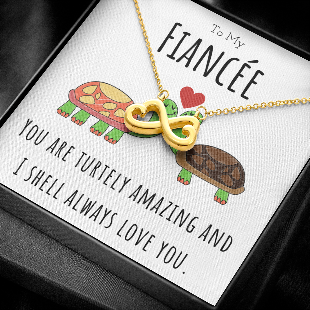 To My Fiancée Funny Turtle Message Card Jewelry Endless Love Necklace Gift From Fiancé, Cute Turtle Animal Pun Birthday Gift For Fiancée, Anniversary Present For Her by Best Gifts 305