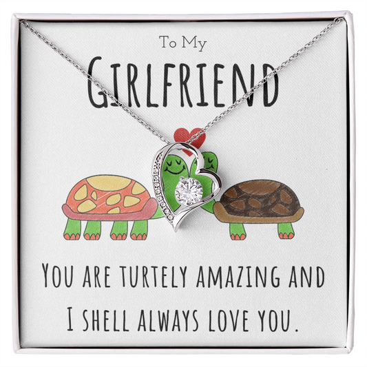 To My Girlfriend Funny Turtle Message Card Jewelry Forever Love Necklace Gift From Boyfriend, Cute Turtle Animal Pun Birthday Gift For Girlfriend, Anniversary Present For Her by Best Gifts 305