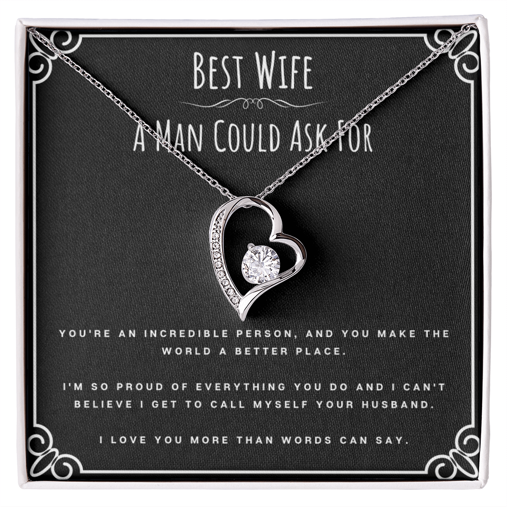 Forever Love Necklace – Best Wife Gift from Husband, Heart Pendant with CZ Crystal, Anniversary Jewelry