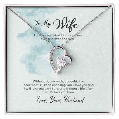 Husband to Wife Gift, Forever Love Necklace To My Wife, Wedding Anniversary Gift For Wife, Message Card Jewelry For Wife