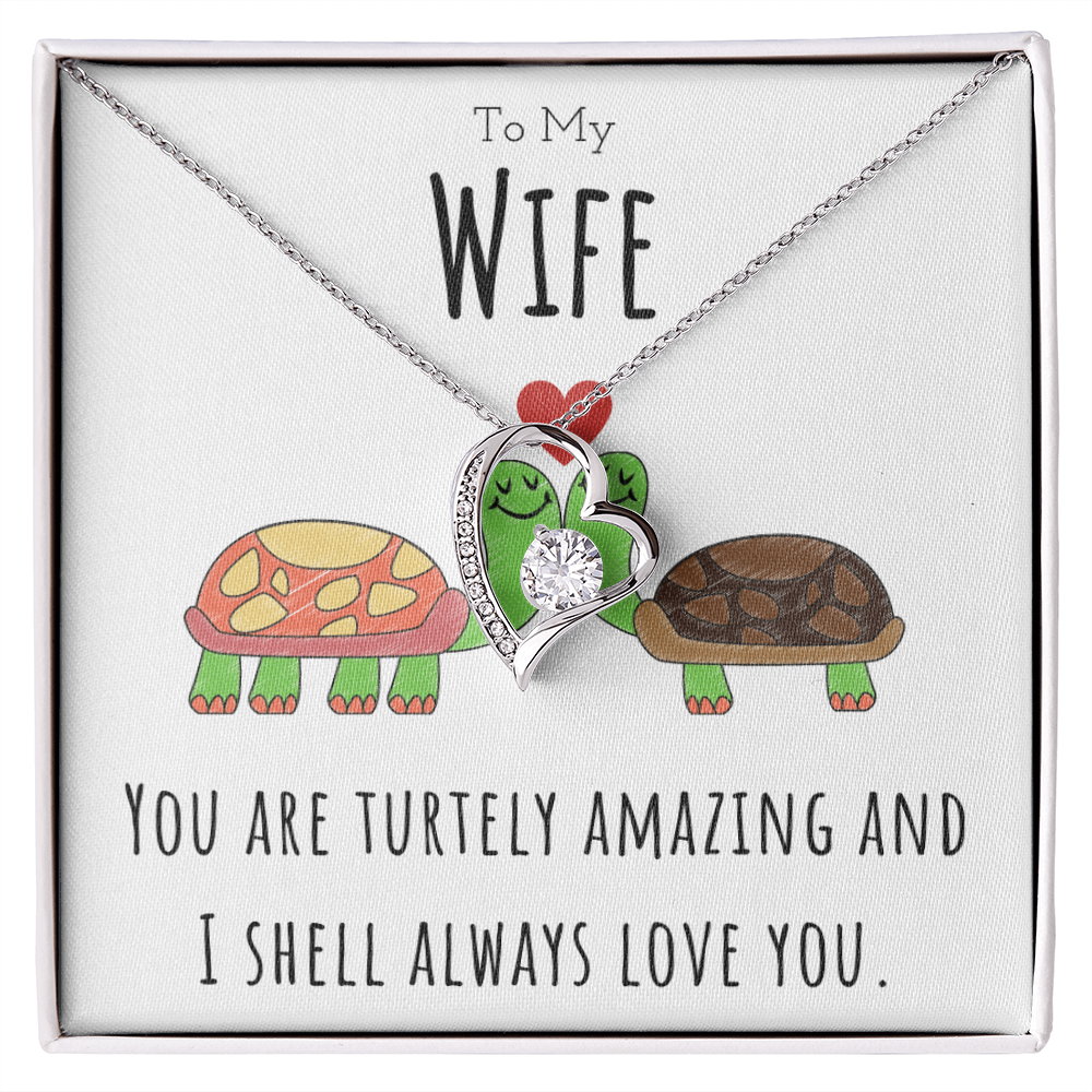 To My Wife Funny Turtle Message Card Jewelry Forever Love Necklace Gift From Husband, Cute Turtle Animal Pun Birthday Gift For Wife, Anniversary Present For Her by Best Gifts 305