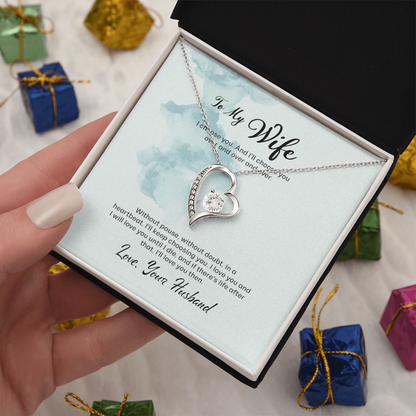 Husband to Wife Gift, Forever Love Necklace To My Wife, Wedding Anniversary Gift For Wife, Message Card Jewelry For Wife