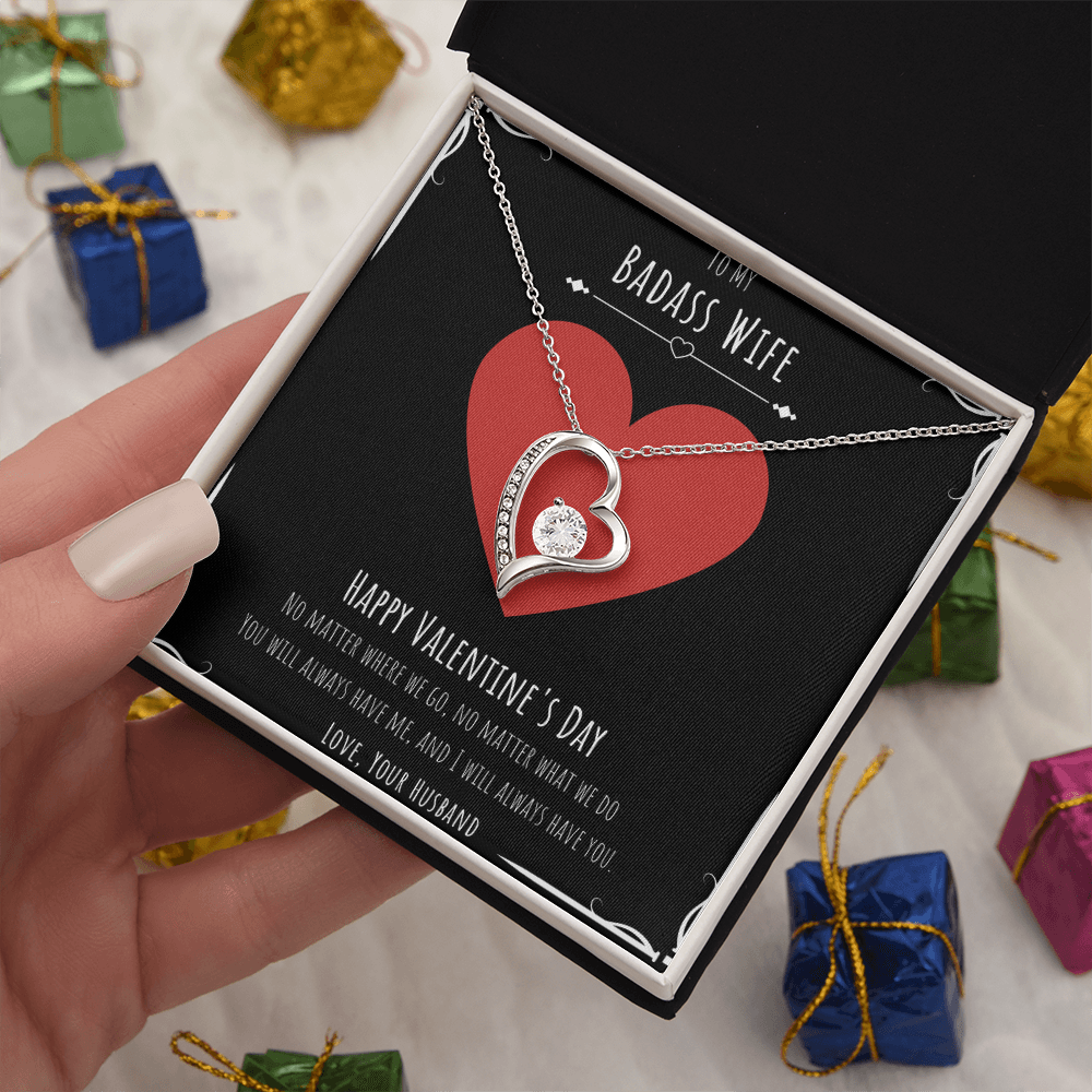 Badass Wife Valentines Day Gift Forever Love Necklace Message Card Gift From Husband, Wife Birthday Anniversary Jewelry Present by Best Gifts 305