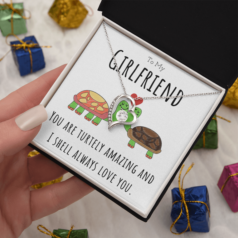 To My Girlfriend Funny Turtle Message Card Jewelry Forever Love Necklace Gift From Boyfriend, Cute Turtle Animal Pun Birthday Gift For Girlfriend, Anniversary Present For Her by Best Gifts 305