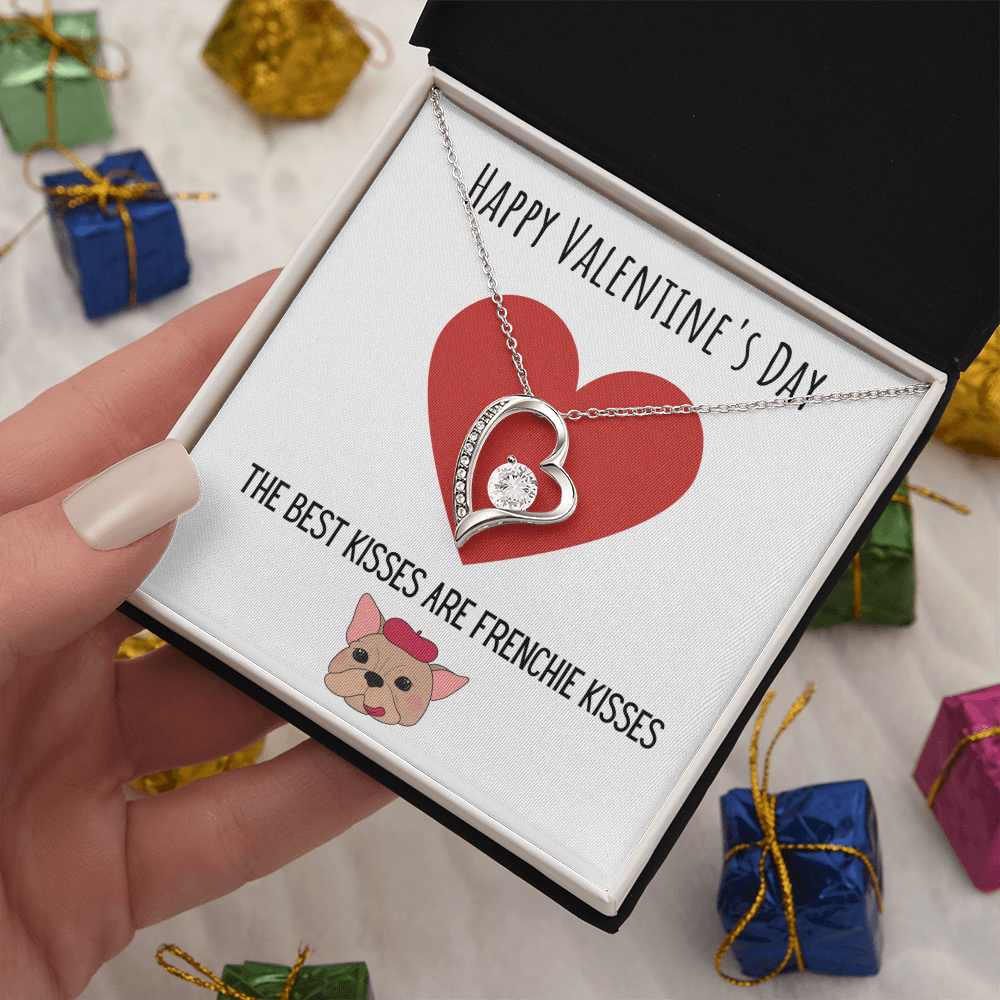 Funny Dog Lover Valentines Day Forever Love Necklace Jewelry Gift For Her, Funny French Bulldog V-Day Present From Him, Cute Valentine's Day Message Card Jewelry, Best Frenchie Kisses by Best Gifts 305