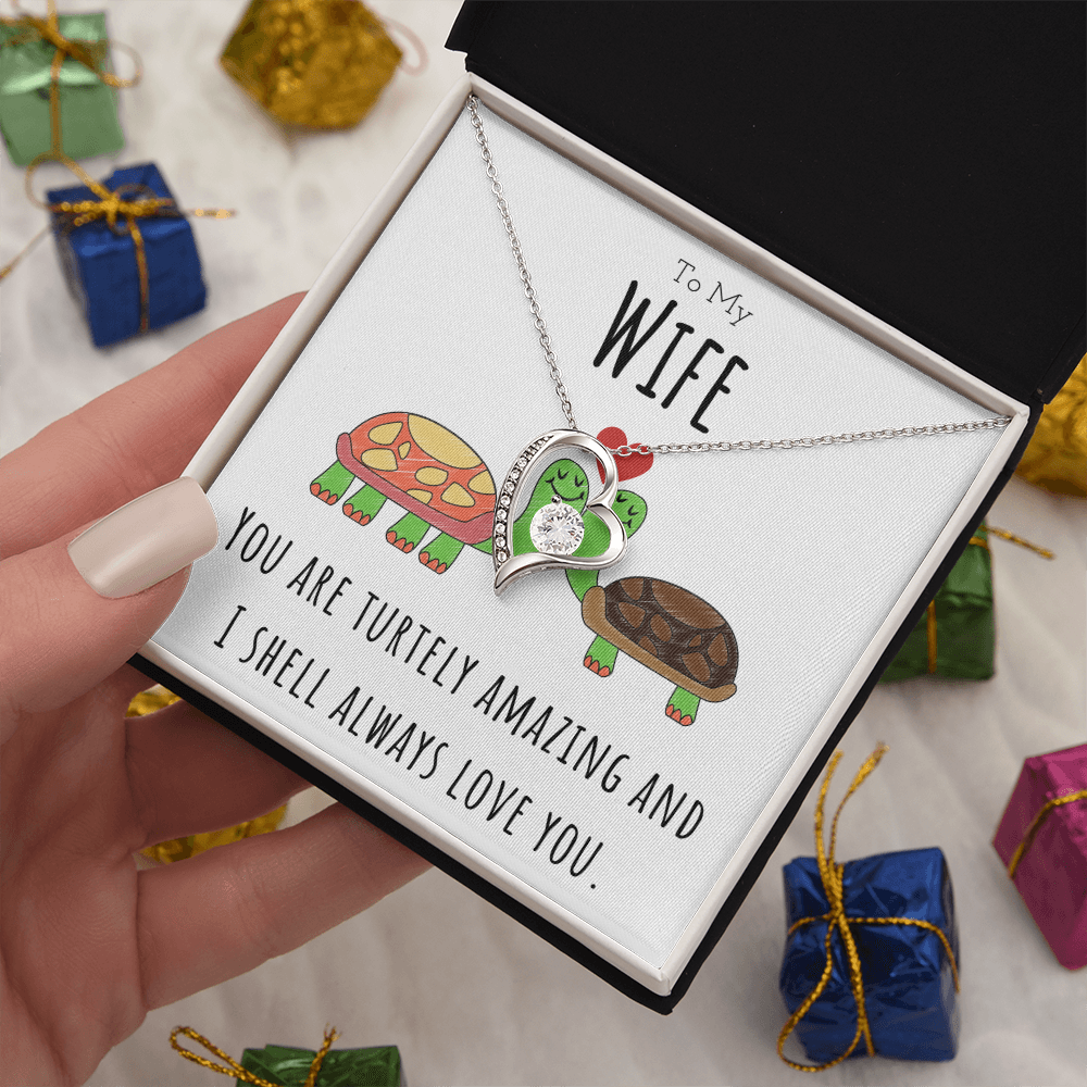 To My Wife Funny Turtle Message Card Jewelry Forever Love Necklace Gift From Husband, Cute Turtle Animal Pun Birthday Gift For Wife, Anniversary Present For Her by Best Gifts 305