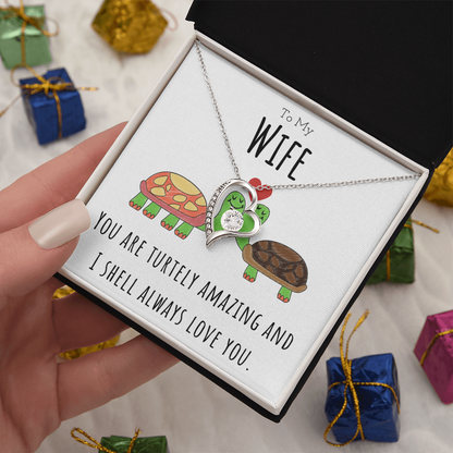To My Wife Funny Turtle Message Card Jewelry Forever Love Necklace Gift From Husband, Cute Turtle Animal Pun Birthday Gift For Wife, Anniversary Present For Her by Best Gifts 305