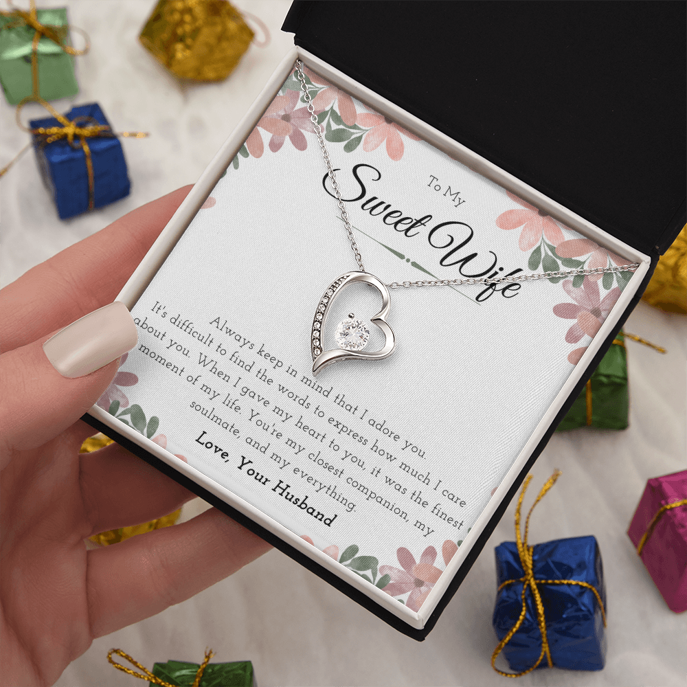 Sweet Wife Anniversary Present For Her Forever Love Necklace Message Card Jewelry Gift From Husband, Nice Mothers Day Necklace, Gift For Wife Birthday by Best Gifts 305