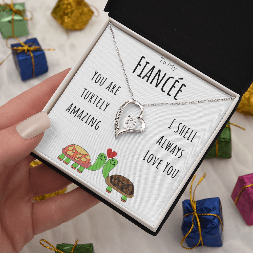 To My Fiancée Funny Turtle Message Card Jewelry Forever Love Necklace Gift From Fiancé, Cute Turtle Animal Pun Birthday Gift For Fiancée, Anniversary Present For Her by Best Gifts 305