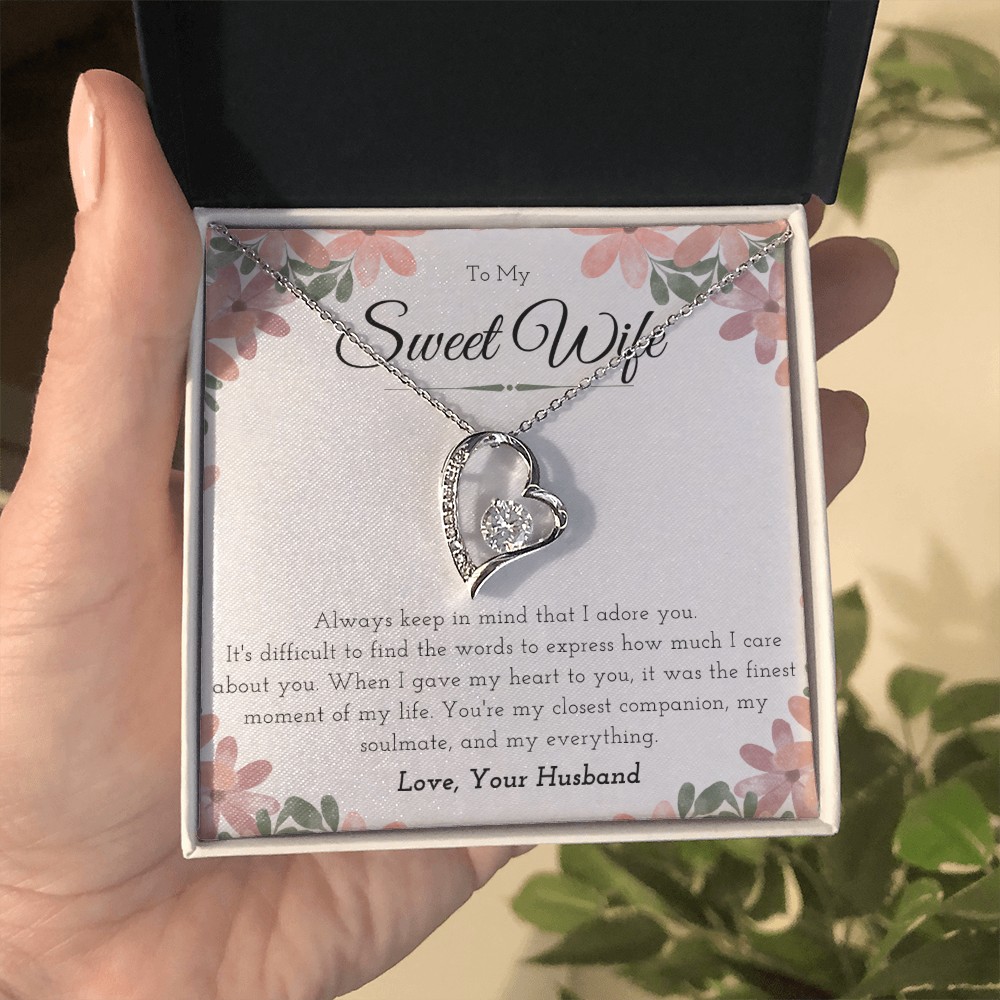 Sweet Wife Anniversary Present For Her Forever Love Necklace Message Card Jewelry Gift From Husband, Nice Mothers Day Necklace, Gift For Wife Birthday by Best Gifts 305