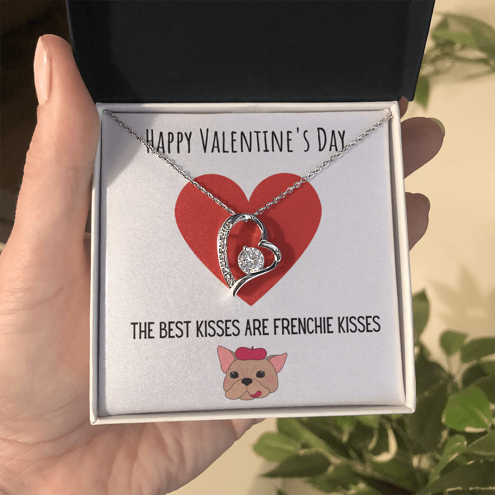 Funny Dog Lover Valentines Day Forever Love Necklace Jewelry Gift For Her, Funny French Bulldog V-Day Present From Him, Cute Valentine's Day Message Card Jewelry, Best Frenchie Kisses by Best Gifts 305