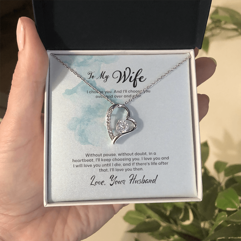 Husband to Wife Gift, Forever Love Necklace To My Wife, Wedding Anniversary Gift For Wife, Message Card Jewelry For Wife