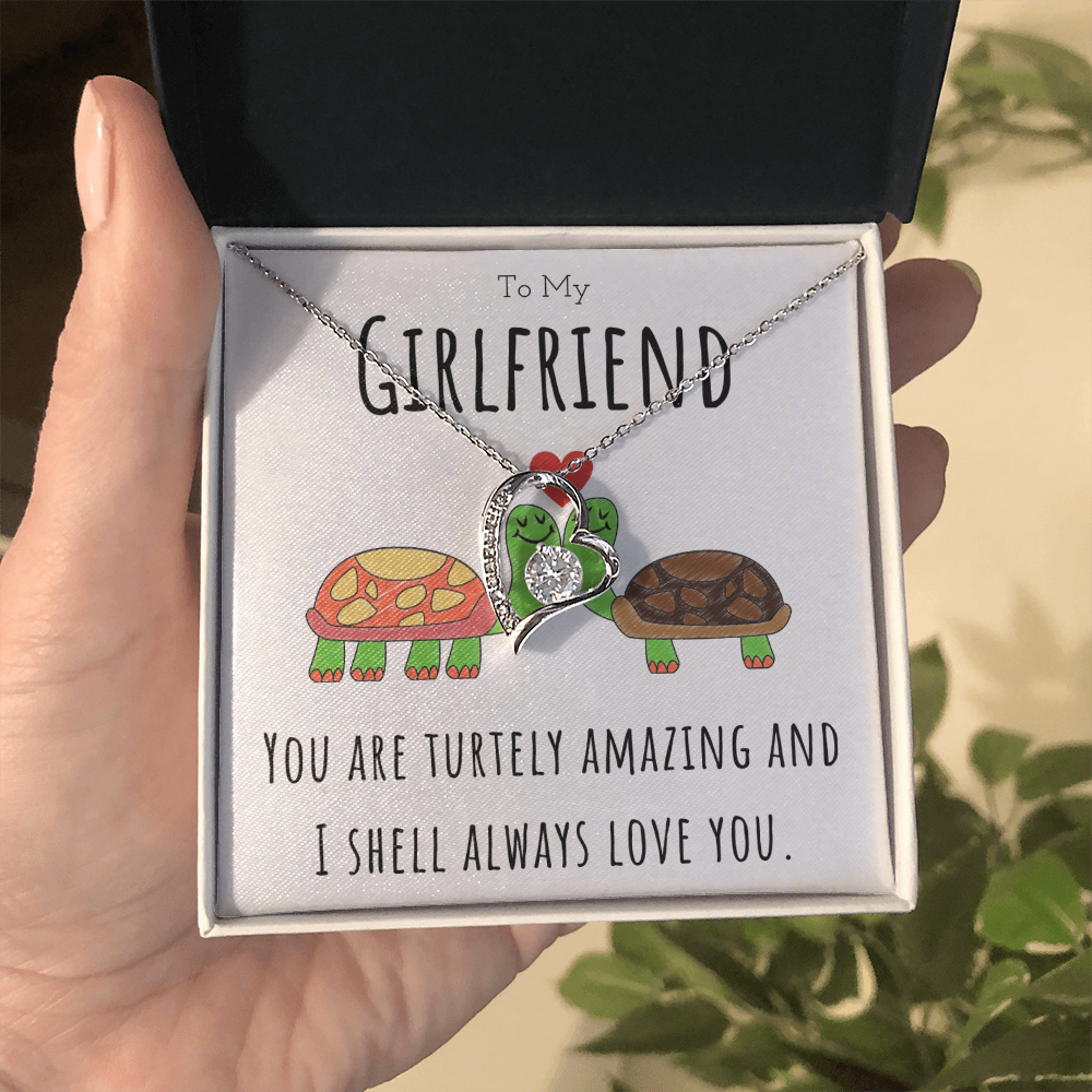 To My Girlfriend Funny Turtle Message Card Jewelry Forever Love Necklace Gift From Boyfriend, Cute Turtle Animal Pun Birthday Gift For Girlfriend, Anniversary Present For Her by Best Gifts 305