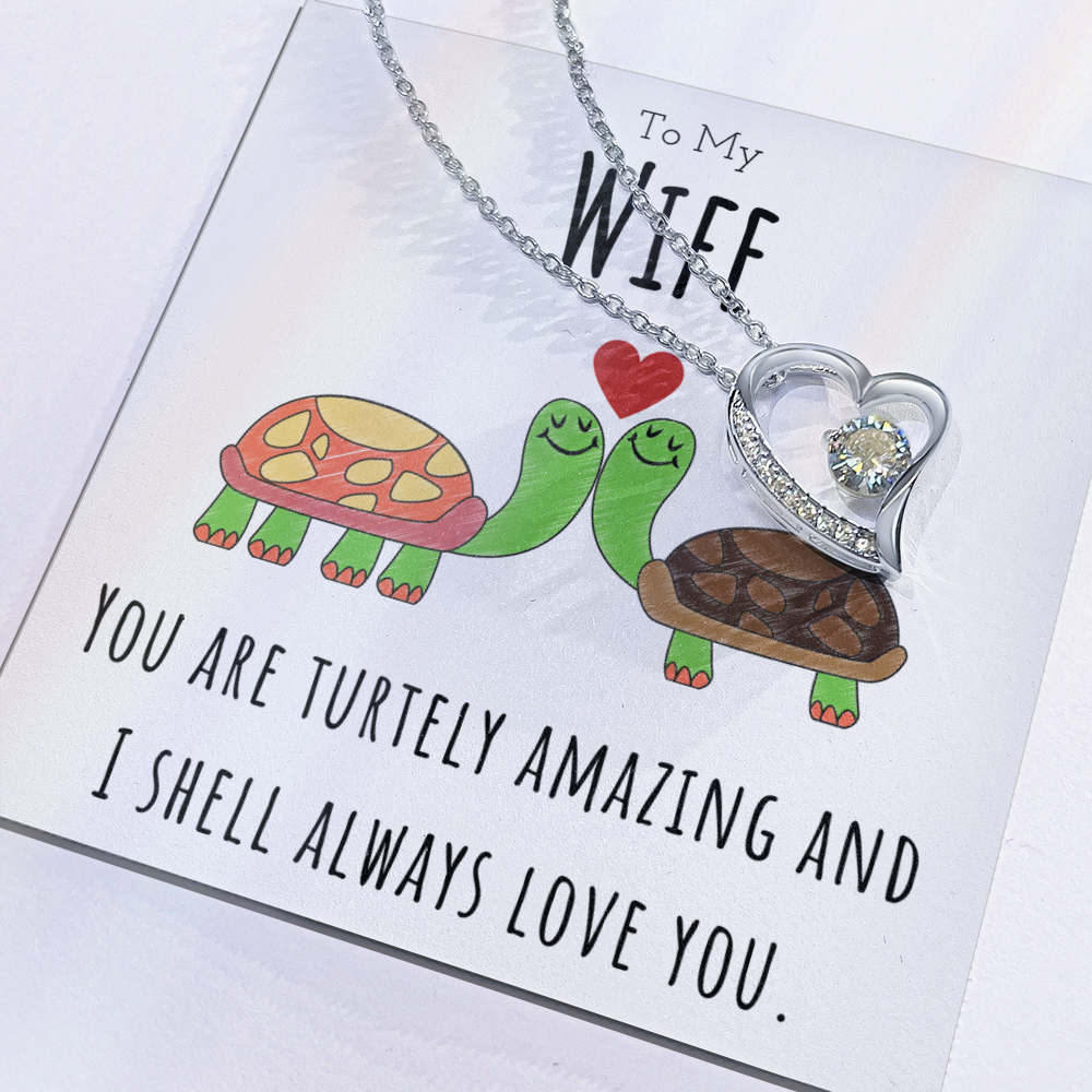 To My Wife Funny Turtle Message Card Jewelry Forever Love Necklace Gift From Husband, Cute Turtle Animal Pun Birthday Gift For Wife, Anniversary Present For Her by Best Gifts 305