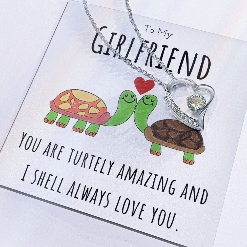To My Girlfriend Funny Turtle Message Card Jewelry Forever Love Necklace Gift From Boyfriend, Cute Turtle Animal Pun Birthday Gift For Girlfriend, Anniversary Present For Her by Best Gifts 305