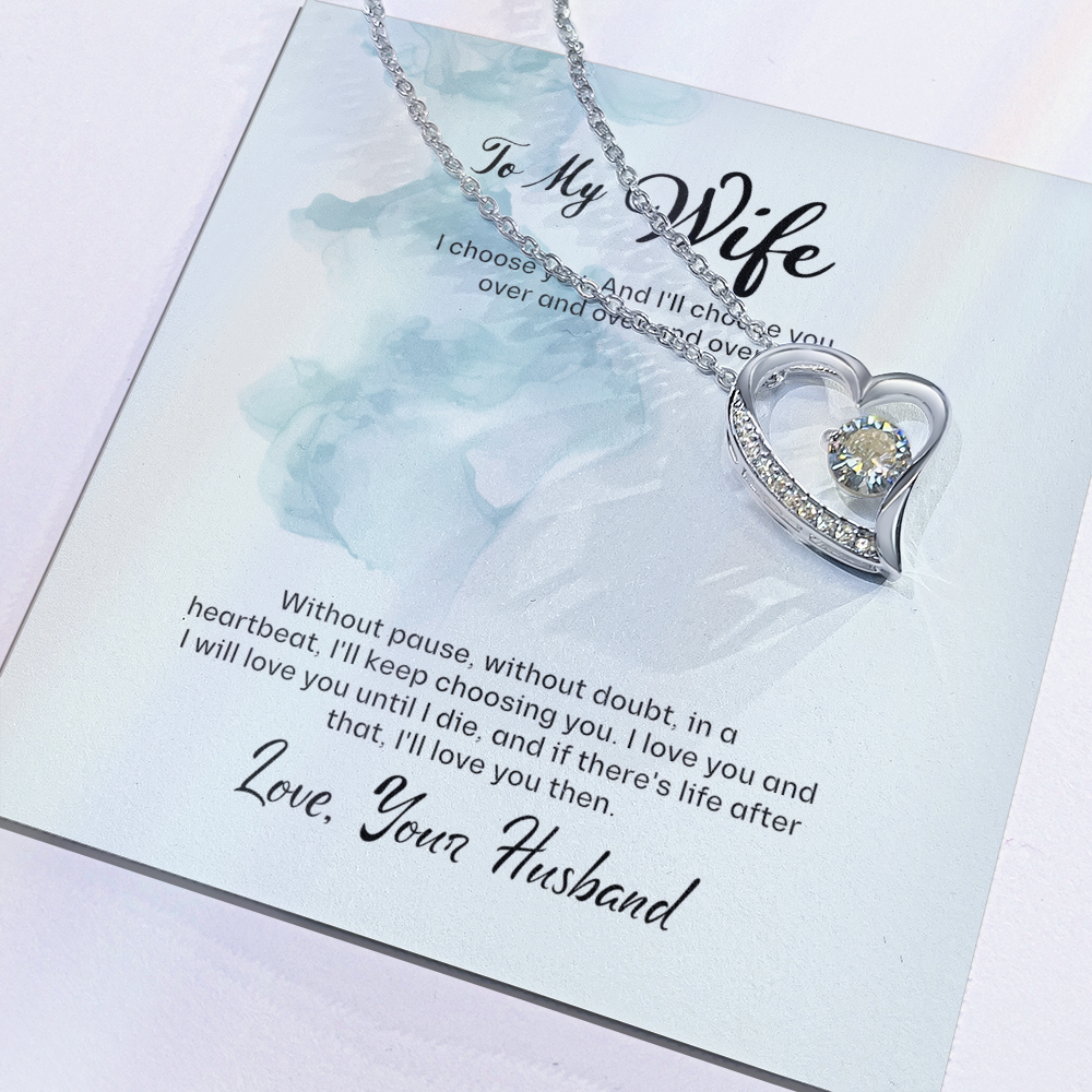 Husband to Wife Gift, Forever Love Necklace To My Wife, Wedding Anniversary Gift For Wife, Message Card Jewelry For Wife
