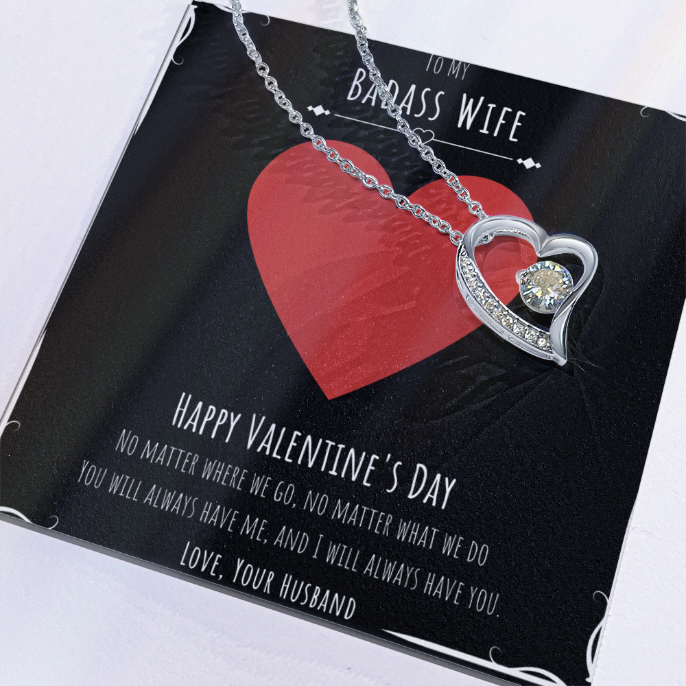 Badass Wife Valentines Day Gift Forever Love Necklace Message Card Gift From Husband, Wife Birthday Anniversary Jewelry Present by Best Gifts 305