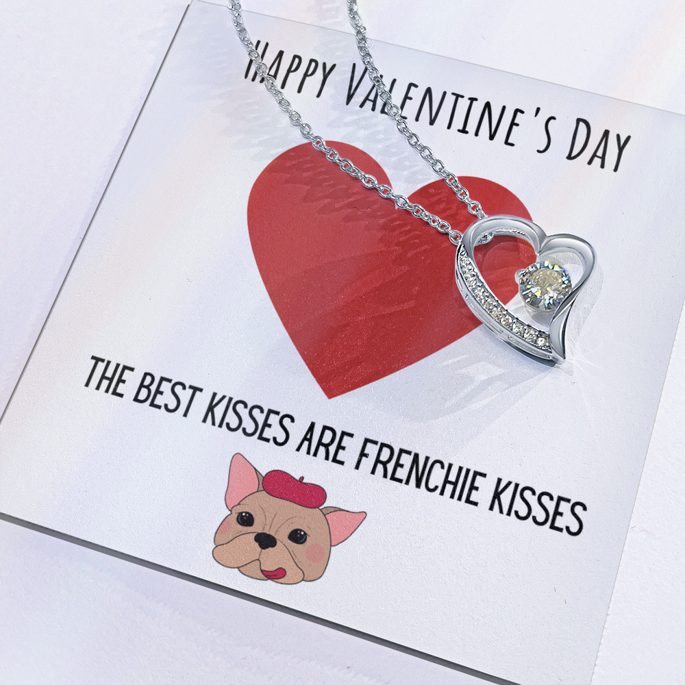 Funny Dog Lover Valentines Day Forever Love Necklace Jewelry Gift For Her, Funny French Bulldog V-Day Present From Him, Cute Valentine's Day Message Card Jewelry, Best Frenchie Kisses by Best Gifts 305