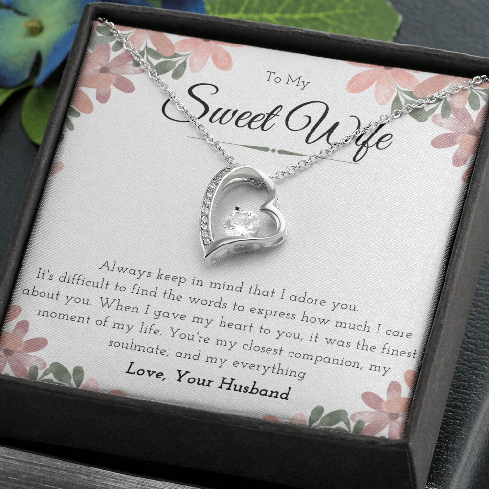 Sweet Wife Anniversary Present For Her Forever Love Necklace Message Card Jewelry Gift From Husband, Nice Mothers Day Necklace, Gift For Wife Birthday by Best Gifts 305
