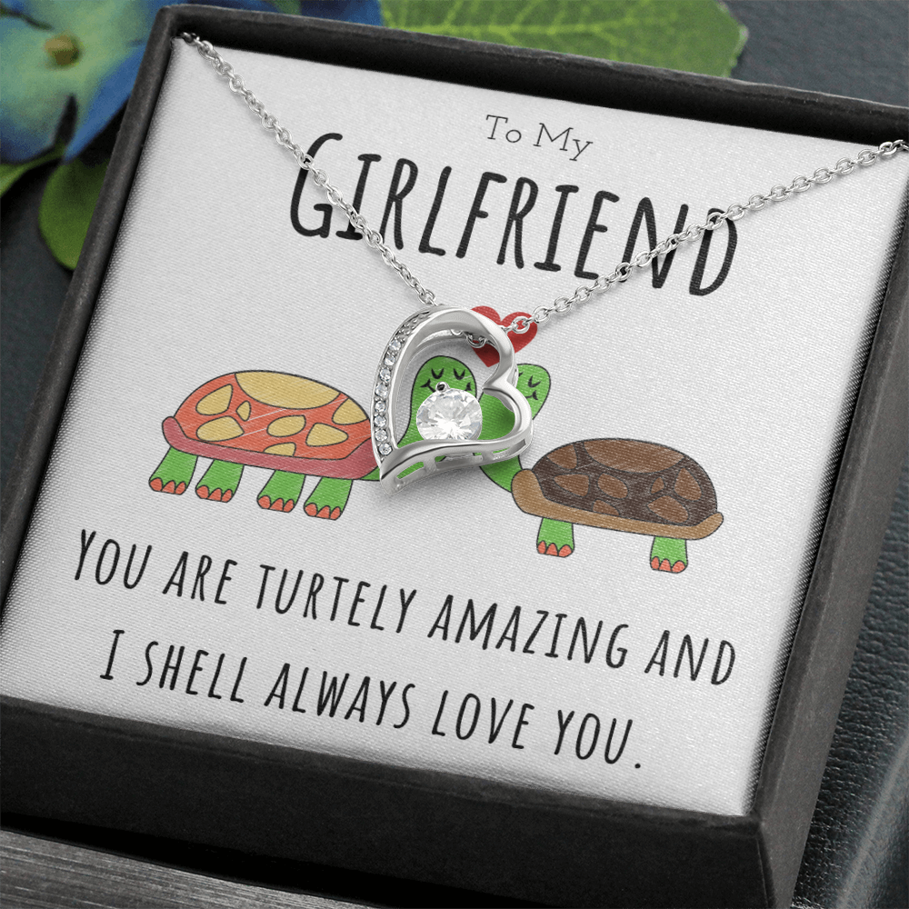 To My Girlfriend Funny Turtle Message Card Jewelry Forever Love Necklace Gift From Boyfriend, Cute Turtle Animal Pun Birthday Gift For Girlfriend, Anniversary Present For Her by Best Gifts 305