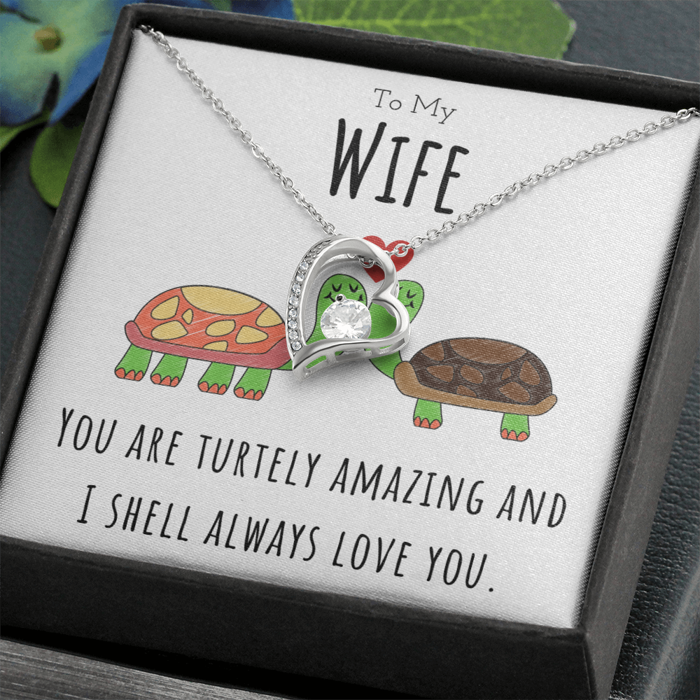 To My Wife Funny Turtle Message Card Jewelry Forever Love Necklace Gift From Husband, Cute Turtle Animal Pun Birthday Gift For Wife, Anniversary Present For Her by Best Gifts 305