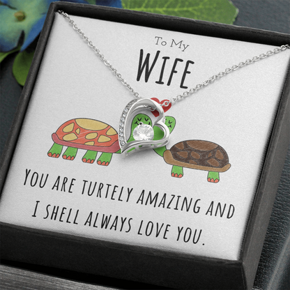 To My Wife Funny Turtle Message Card Jewelry Forever Love Necklace Gift From Husband, Cute Turtle Animal Pun Birthday Gift For Wife, Anniversary Present For Her by Best Gifts 305